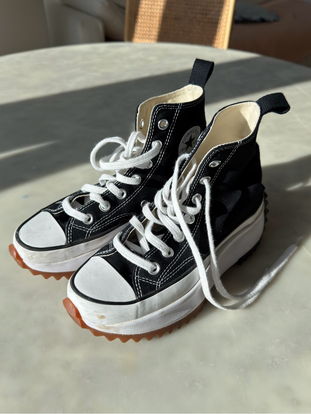 Converse Black & White High-Top Platform Sneakers with Gum Outsole